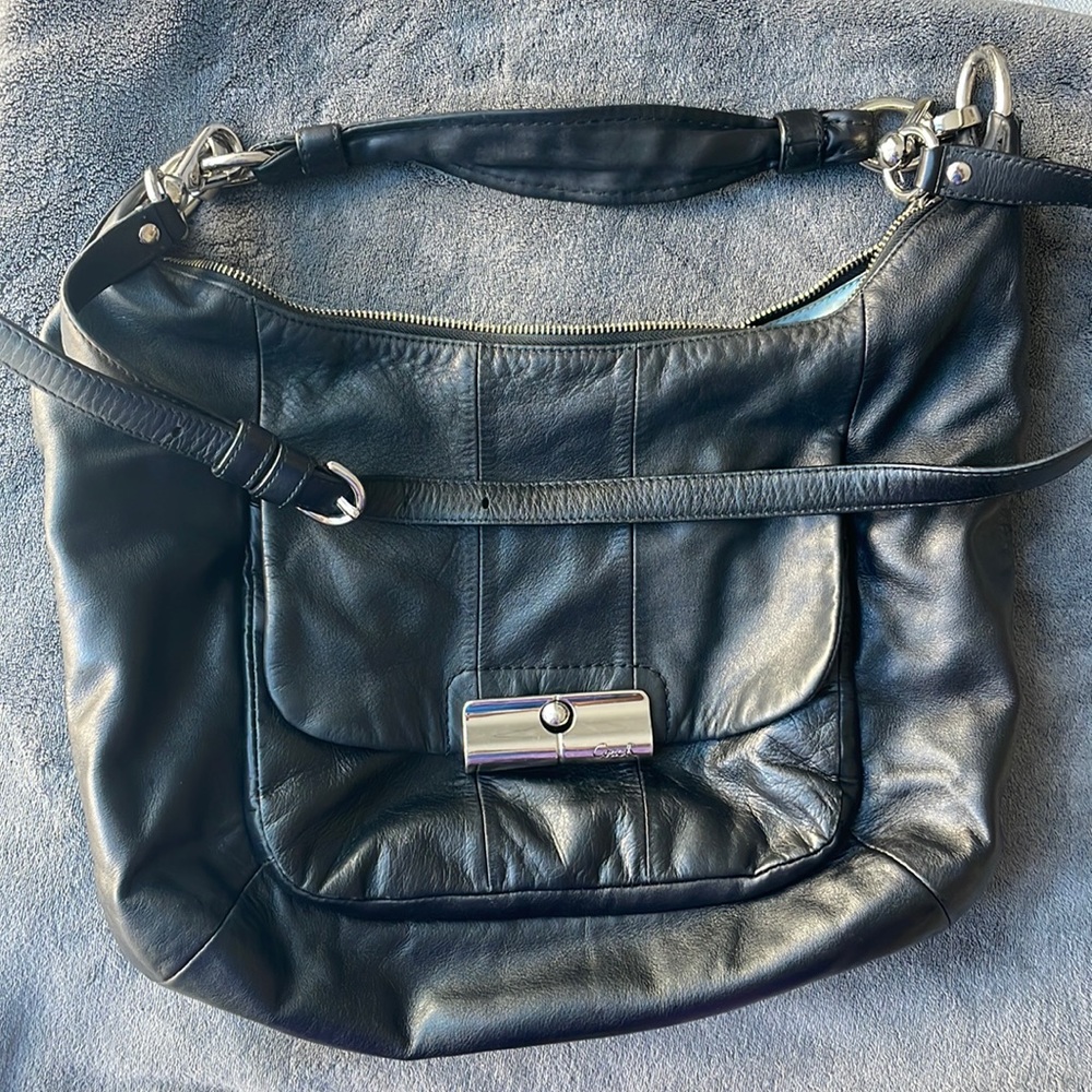 Coach black leather shoulder bag